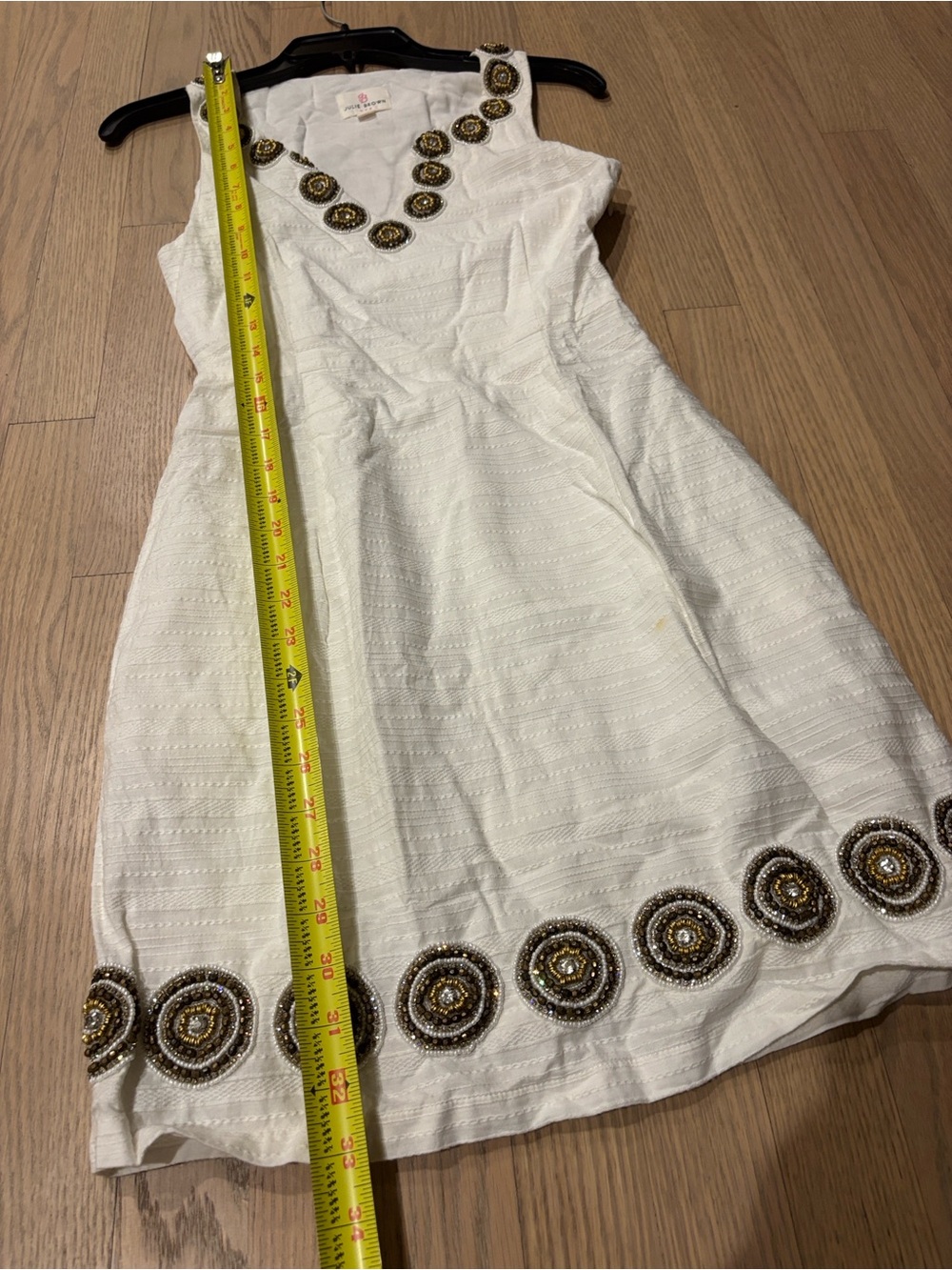 JB by Julie Brown Cream Mini Dress with Gold Embellished Medallions Size 2 - Picture 8 of 10